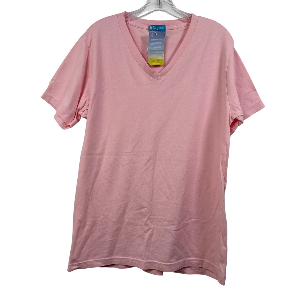 Fresh Produce Womens V-Neck T-Shirt Blush Pink 100% Cotton Made in USA Size M